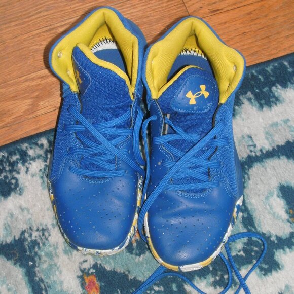 Under Armour 3024794-400 Jet 21 Blue Yellow Athletic Basketball Sneakers youth 7 - Picture 1 of 3